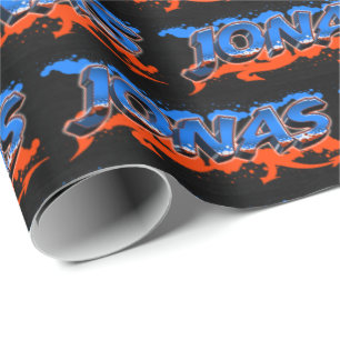 Jonas Vorname Name Graffiti blue orange Geschenkpapier