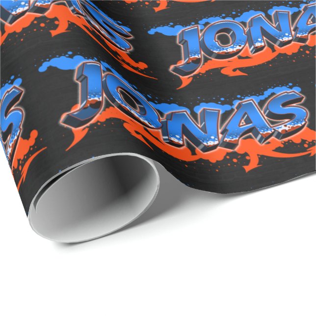 Jonas Vorname Name Graffiti blue orange Geschenkpapier (Rolleneckpunkt)