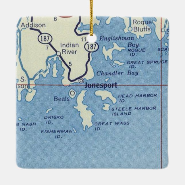 Jonesport Maine Vintag Map Keramikornament (Rückseite)