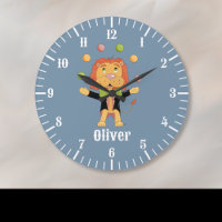Jonglierender Löwe Kind Blauwanduhr