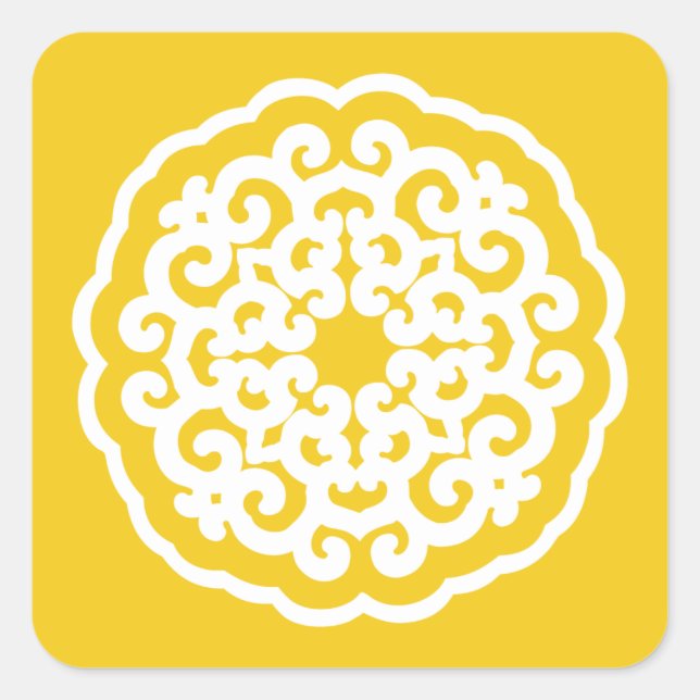 Jonquil Asian Moods Mandalla Quadratischer Aufkleber (Vorderseite)