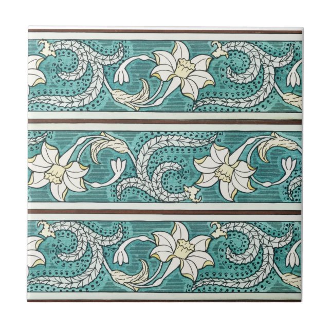 Jonquil Stripe Art Nouveau Keramik Tile Fliese (Vorderseite)