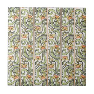 Jonquil Stripe Green Orange Art Nouveau Fliese