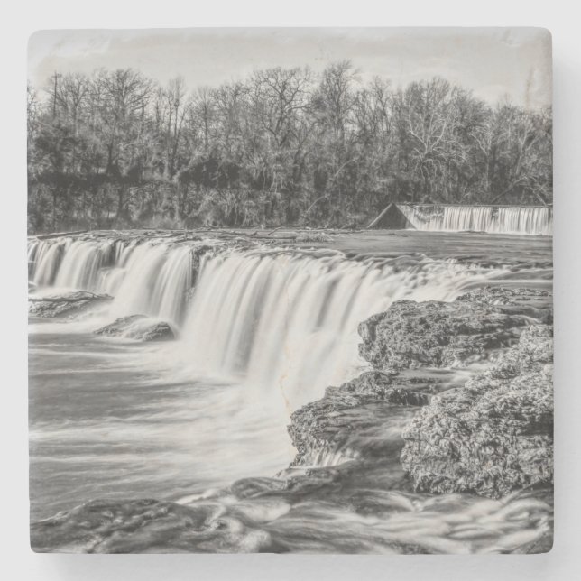 Joplin Grand Falls Übersicht Grayscale Steinuntersetzer (Vorderseite)