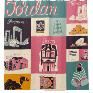 Jordan Culture Retro Illustrierte Symbole Duschvorhang