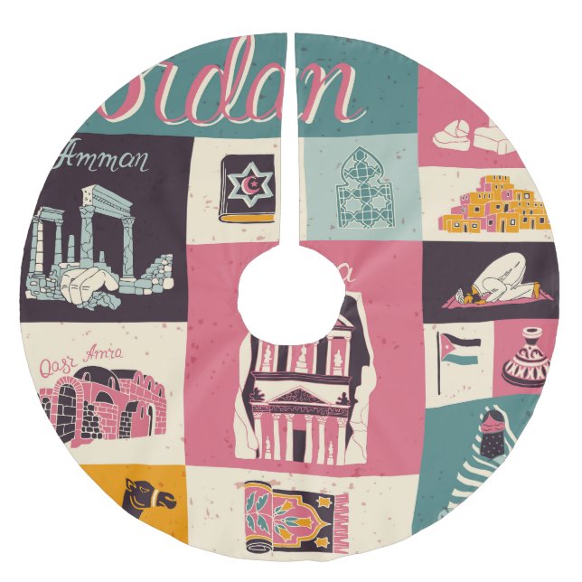 Jordan Culture Retro Illustrierte Symbole Polyester Weihnachtsbaumdecke (Vorderseite)