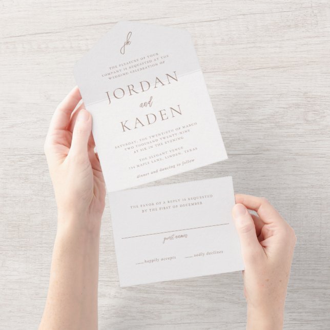 Jordan Earthy Neutral Elegant Wedding All In One Einladung (Abreißen)