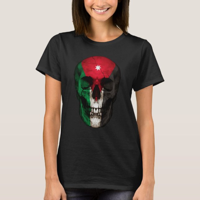 Jordan Flag Skull Jordanian Roots Proud Patriotic T-Shirt (Vorderseite)