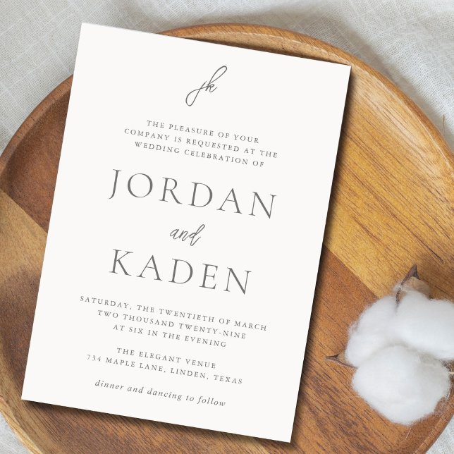 Jordan Gray Elegant Wedding Einladung (Von Creator hochgeladen)