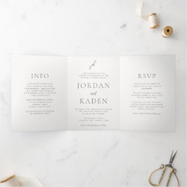 Jordan Grey Script Monogram Elegant Wedding Dreifach Gefaltete Einladung