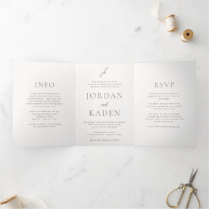 Jordan Grey Script Monogram Elegant Wedding Dreifach Gefaltete Einladung