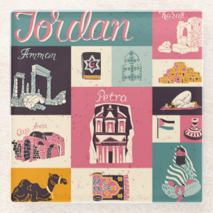 Jordan Kultur Retro illustrierte Symbole Glasuntersetzer