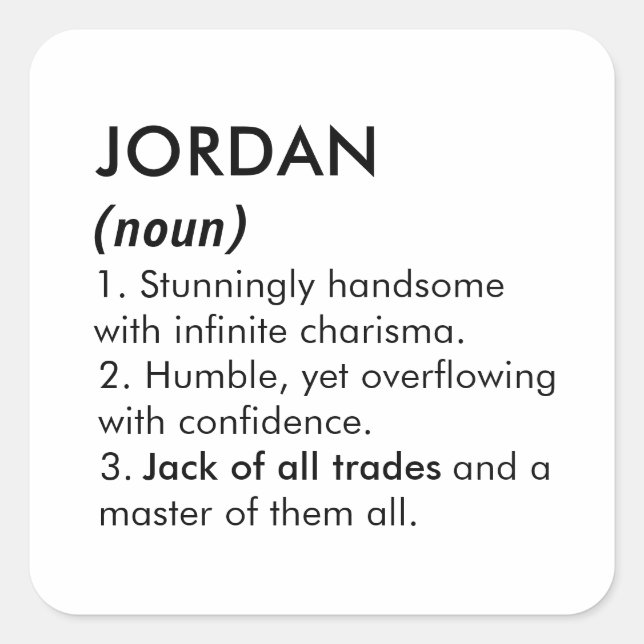 Jordan name, Editable name, Custom name Quadratischer Aufkleber (Vorderseite)