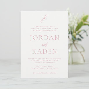 Jordan Pale Pink Script Monogram Elegant Wedding Einladung