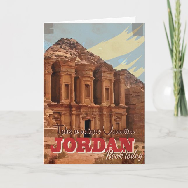 Jordanienurlaub Vintage Travel Poster. Feiertagskarte (Vorderseite)
