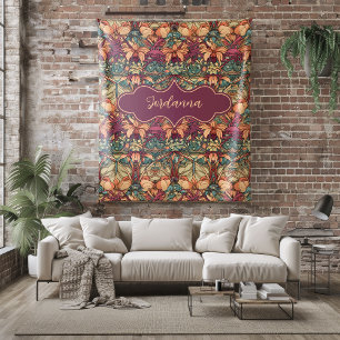 Jordanna Orange und Burgund Floral Art Nouveau Fleecedecke