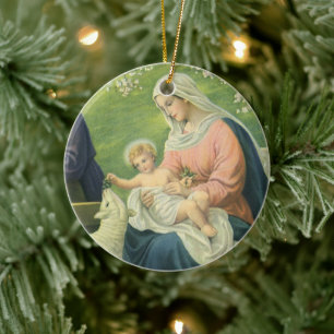 Josefs Werkstatt mit Maria und dem Baby Jesus Keramik Ornament