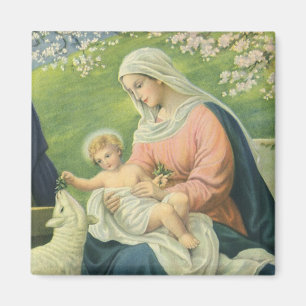 Josefs Werkstatt mit Maria und dem Baby Jesus Magnet