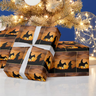 Joseph führt Maria und Esel bei Sonnenuntergang Geschenkpapier