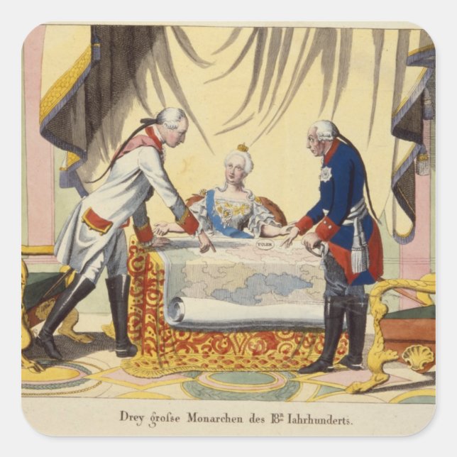 Joseph II. Catherine the Great and Frederick II. Quadratischer Aufkleber (Vorderseite)