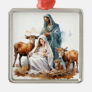 JOSEPH MARY BABY JESUS CHRISTMAS RELIGIOUS ORNAMENT AUS METALL