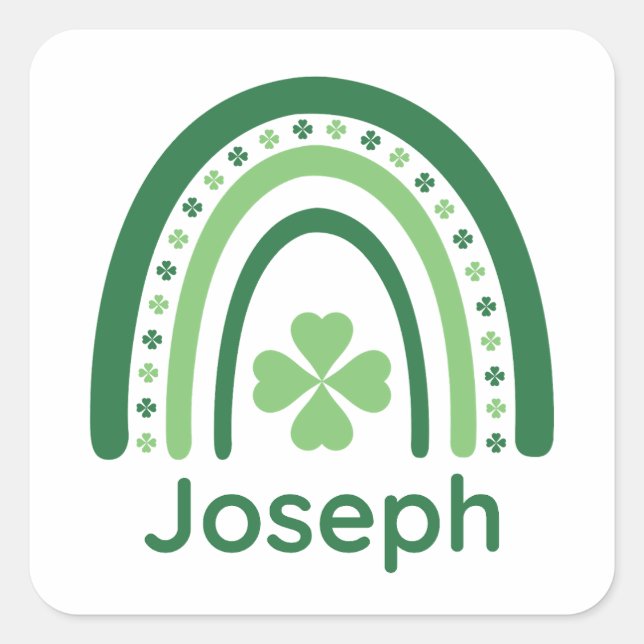 Joseph Name Clover Boho Regenbogen Quadratischer Aufkleber (Vorderseite)