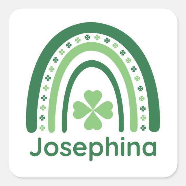 Josephina Name Clover Boho Rainbow Quadratischer Aufkleber (Vorderseite)