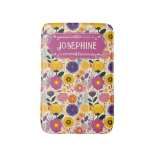 Josephine Lila und gelbe Moderne Blume Badematte