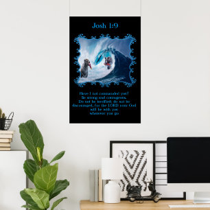 Josh 1:9 Grizzly Bären im Ozean. Poster