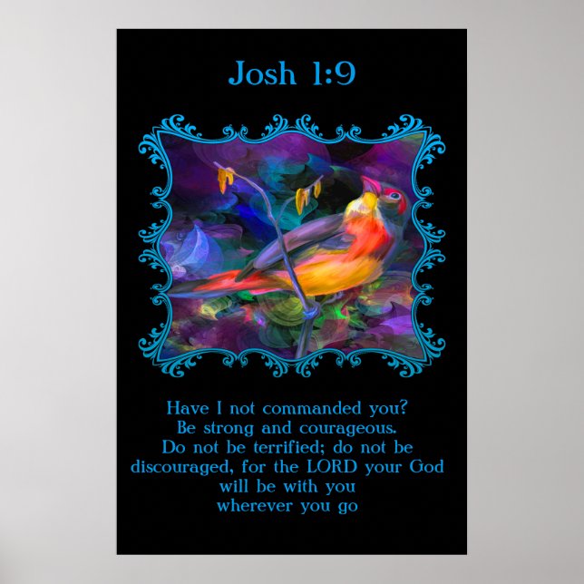 Josh 1:9 Schöner Regenbogen bunter Spatzen Poster (Vorne)