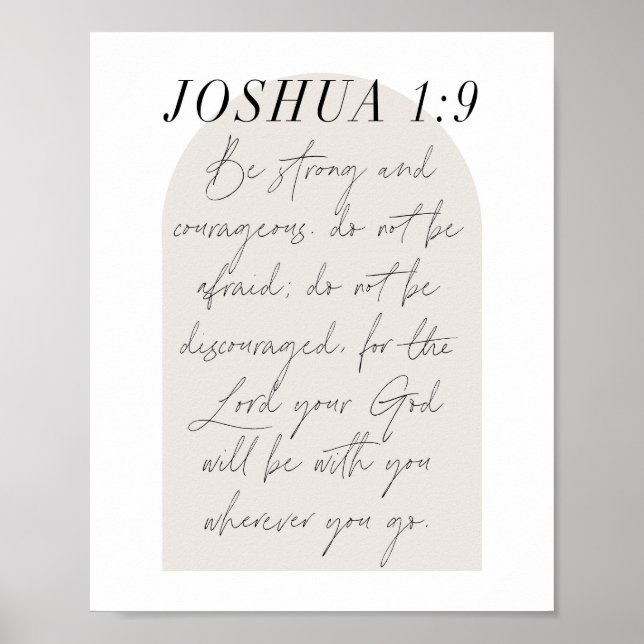 Joshua 1:9 Minimal Boho Beige Arch Script Poster (Vorne)