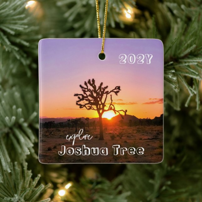 Joshua Tree Lila Orange Sunset Custom Foto Keramikornament (Baum)