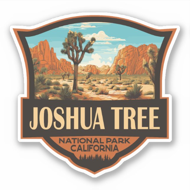 Joshua Tree Nationalpark Illustration Retro Aufkleber (Vorderseite)