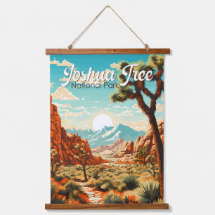 Joshua Tree Nationalpark Illustration Retro Wandteppich Mit Holzrahmen