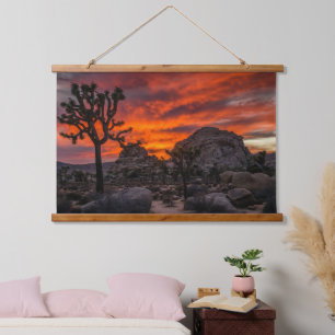 Joshua Tree Nationalpark Red Sunset Wandteppich Mit Holzrahmen