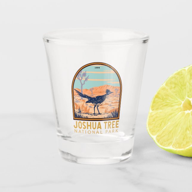 Joshua Tree Nationalpark Roadrunner Vintag Schnapsglas (Vorderseite)