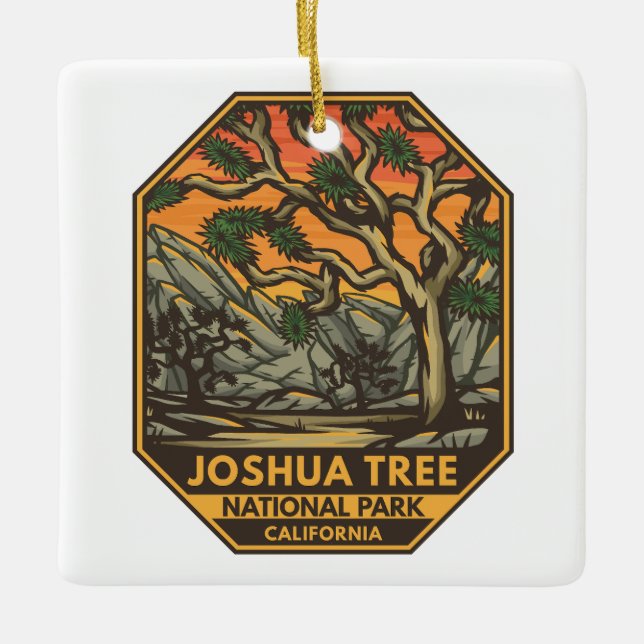 Joshua Tree Nationalpark Sunset Retro Emblem Keramikornament (Vorderseite)