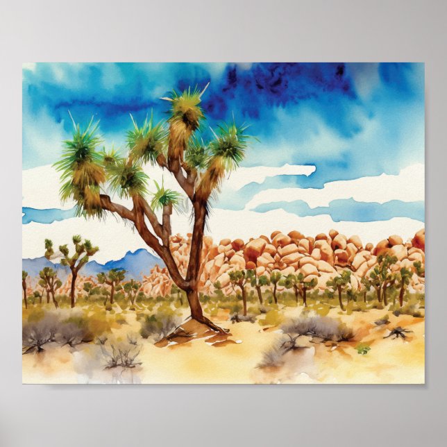 Joshua Tree Nationalpark Watercolor Art Poster (Vorne)