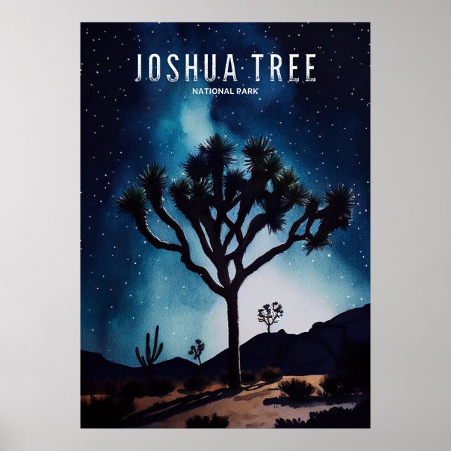 Joshua Tree Nightime Stars Cactus Poster (Vorne)