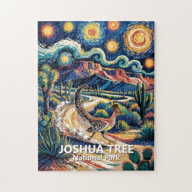 Joshua Tree Roadrunner Farbige Wüstenlandschaft Puzzle (Vertikal)
