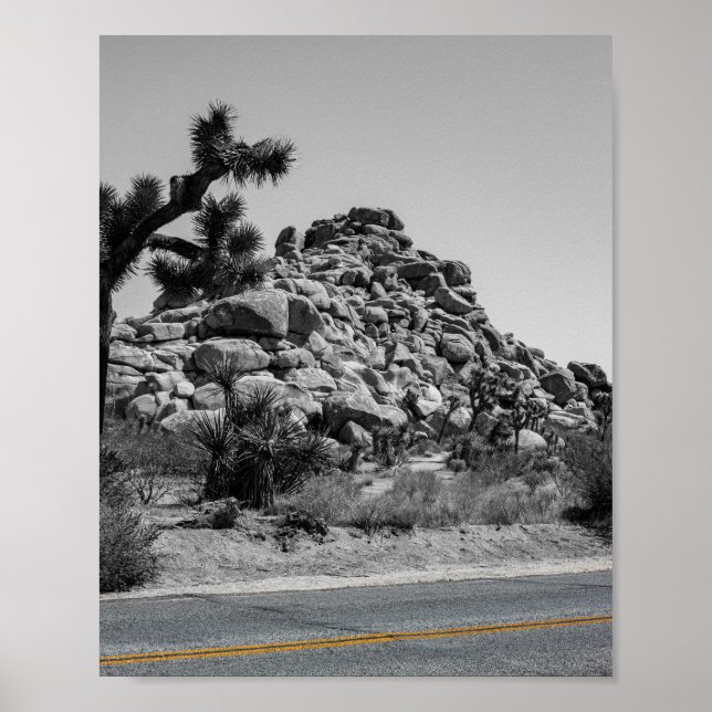 Joshua Tree Rocks with Road - California Foto Poster (Vorne)