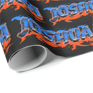 Joshua Vorname Name Graffiti blue orange Geschenkpapier