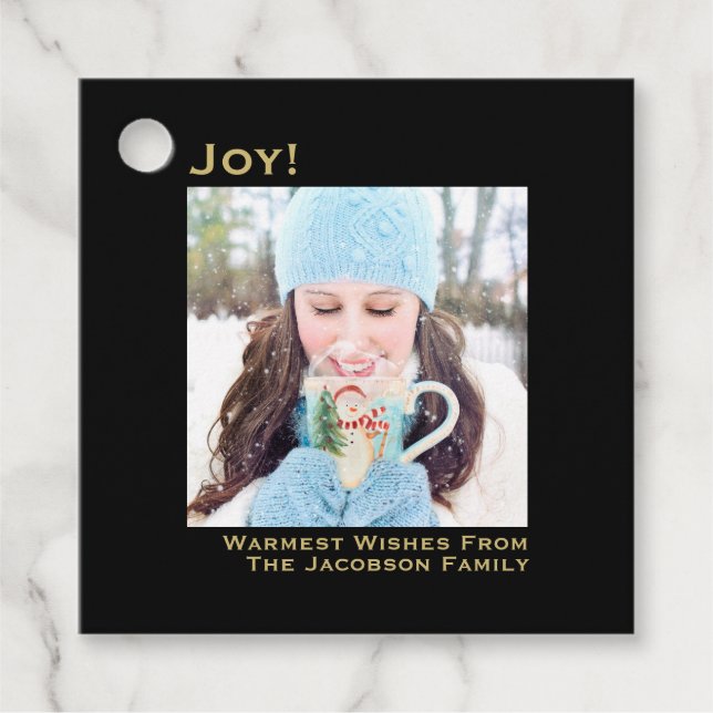 JoSimple Black & Gold Minimalistisches Foto Weihna Geschenkanhänger (Vorderseite)