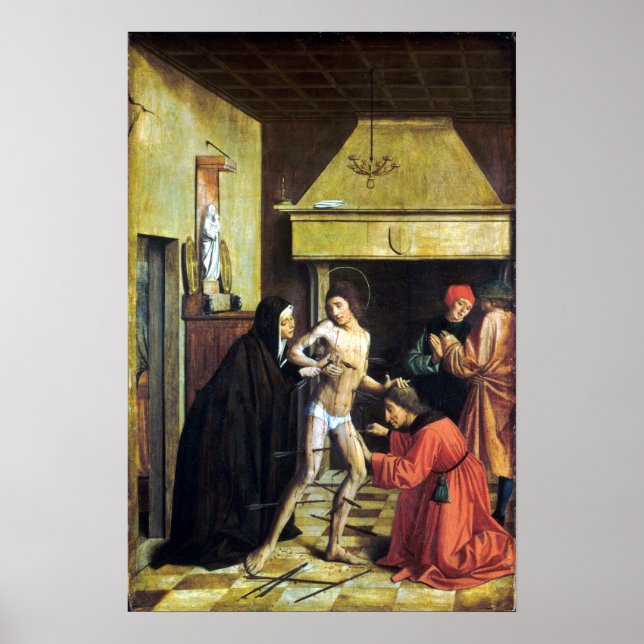 Josse Lieferinxe Saint Sebastian Cured von Irene Poster (Vorne)