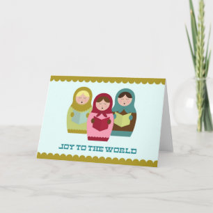 Joto the World Christmas card mit Matryoshkas Feiertagskarte