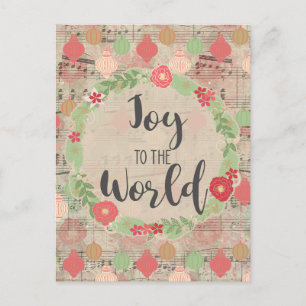 Joto the World Christmas Music Floral Ephemera Postkarte