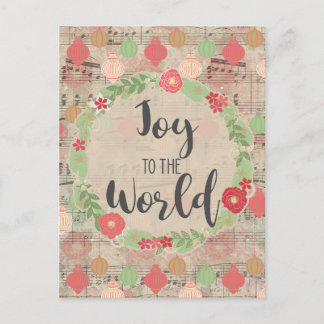 Joto the World Christmas Music Floral Ephemera Postkarte
