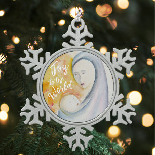 Joto the World Madonna and Child Watercolor Schneeflocken Zinn-Ornament