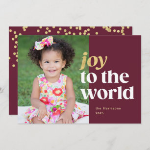 Joto the World Red & Gold Holiday Foto Card Feiertagskarte