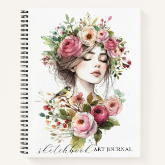 Journal Art Sketchbook Women with Roses-Wreath V02 Notizbuch